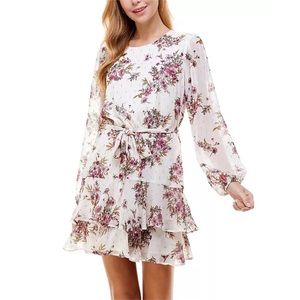 NEW CITY STUDIO JUNIORS FLORAL BELTED TIERED DRESS SIZE XXL